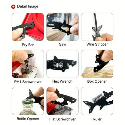 15-in-1 Shark Shaped Multifunctional Tool, Bottle Opener, Saw, Cutter, Wrench, Measuring Ruler, Screwdriver